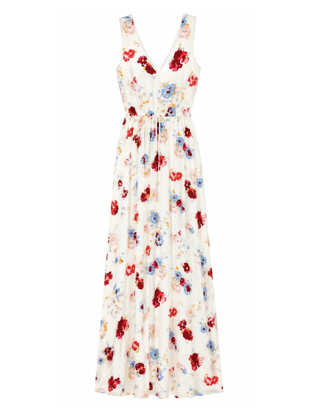 Lucky Brand Cream & Multicolor Floral Tie Waist Maxi Dress Womens Size XL